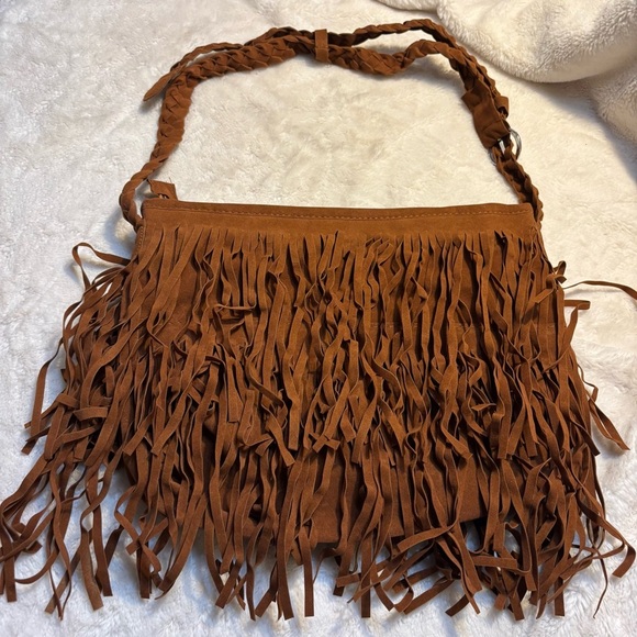 Shoulder Bag Fringe Camel Brown Suede-like material Soft Like New - Picture 7 of 14
